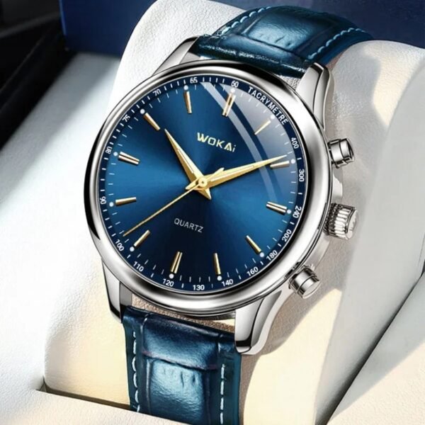 Fashion Male Clock Mens Casual Wristwatch Elegant Blue Quartz Leather Strap Watches Clock Gift Masculino Relogio Reloj Hombre(Blue) - Image 7