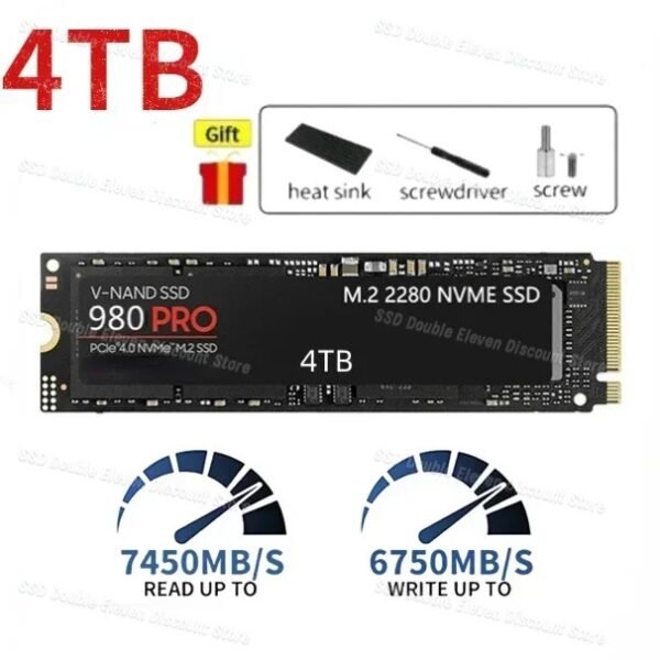 980Pro SSD NVMe M.2 2280 4TB Hard Disk Internal Solid State Drive PCIe Gen 4.0 x 4 for PS5 Laptop PC Desktop Laptop(4TB)