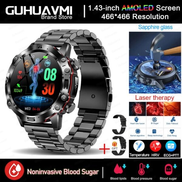 Blood Lipids Uric Acid Blood Glucose Smart Watch For Men ECG+PPG Fitness Tracker Clock Bluetooth Call Health Smartwatch 2024 New