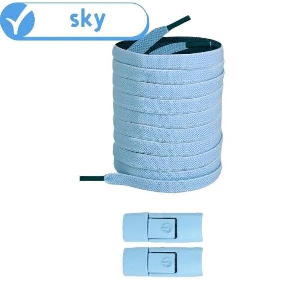 New Without Ties Elastic Laces No Tie Shoe Laces Press Lock Shoelaces Sneaker Kids Adult 8MM Widened Flat Shoelace for Shoes(sky)