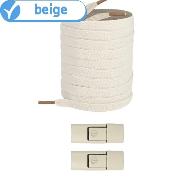 New Without Ties Elastic Laces No Tie Shoe Laces Press Lock Shoelaces Sneaker Kids Adult 8MM Widened Flat Shoelace for Shoes(Beige)