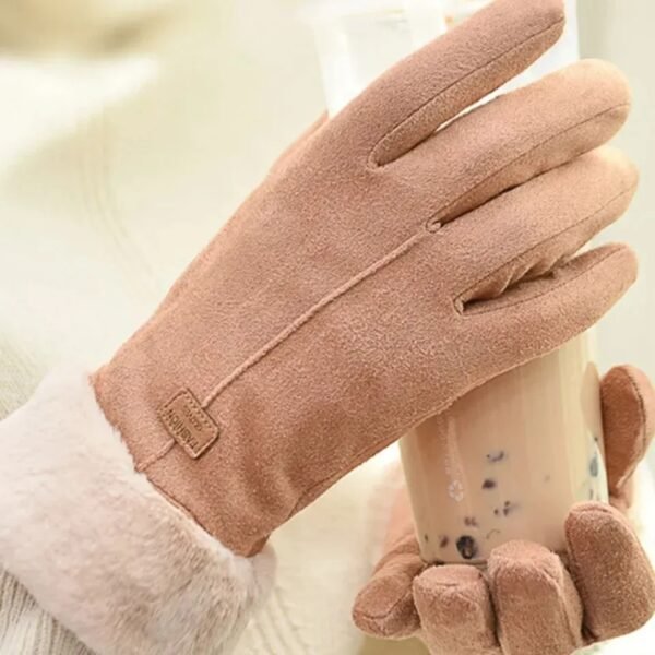 New Fashion Gloves Autumn Winter Cute Furry Warm Mitts Full Finger Mittens Women Outdoor Sport Female Gloves Screen(Brown) - Image 2