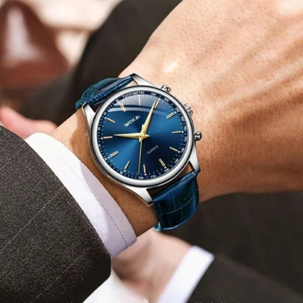 Fashion Male Clock Mens Casual Wristwatch Elegant Blue Quartz Leather Strap Watches Clock Gift Masculino Relogio Reloj Hombre(Blue) - Image 5