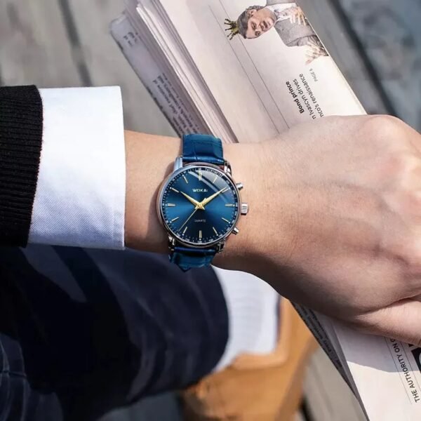 Fashion Male Clock Mens Casual Wristwatch Elegant Blue Quartz Leather Strap Watches Clock Gift Masculino Relogio Reloj Hombre(Blue) - Image 4
