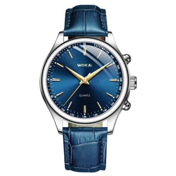 Fashion Male Clock Mens Casual Wristwatch Elegant Blue Quartz Leather Strap Watches Clock Gift Masculino Relogio Reloj Hombre(Blue) - Image 3
