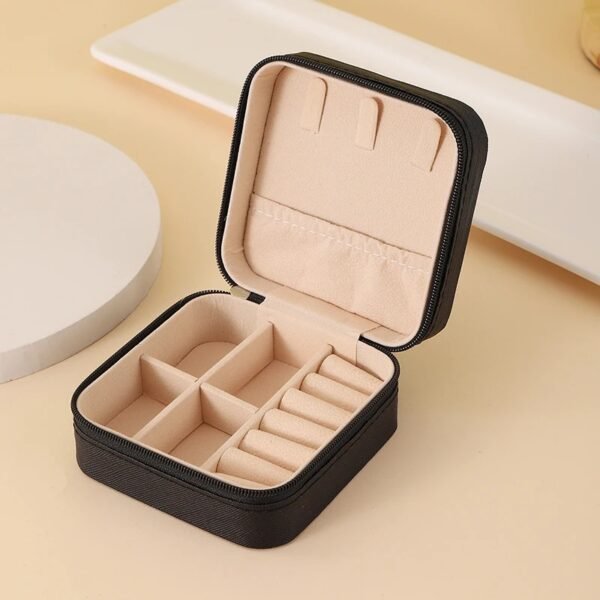 Portable Jewelry Storage Box Travel Organizer Jewelry Case Leather Storage Earrings Necklace Ring Jewelry Organizer Display(Black) - Image 2