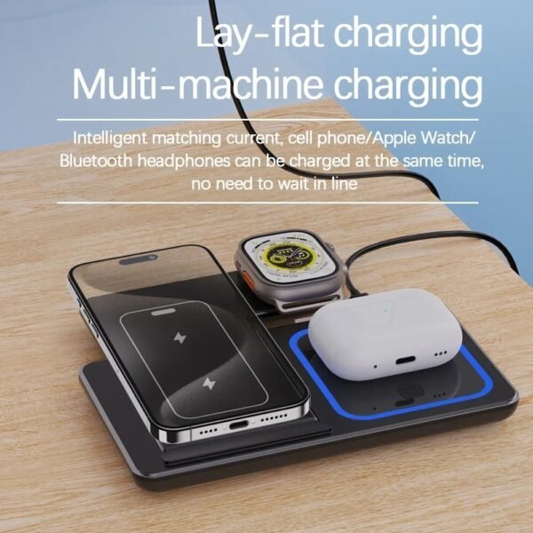 30W 3 in 1 Foldable LED Fast Wireless Charger Stand Charging Station For iPhone 15 14 13 12 11 Apple Watch 9 8 7 6 5 Airpods Pro - Image 5