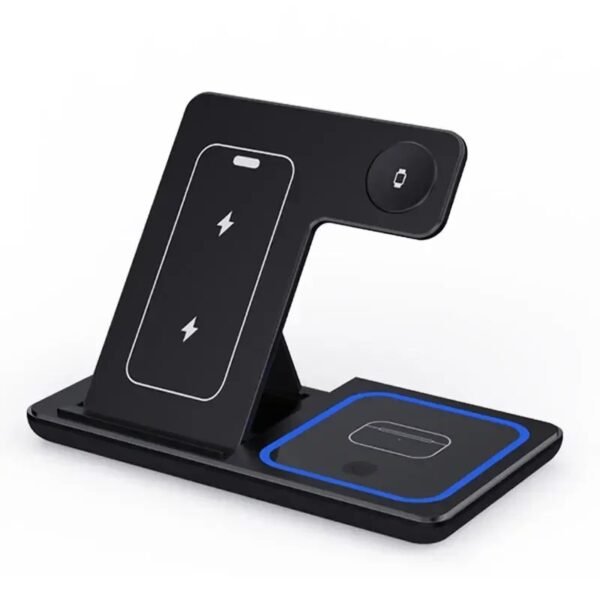 30W 3 in 1 Foldable LED Fast Wireless Charger Stand Charging Station For iPhone 15 14 13 12 11 Apple Watch 9 8 7 6 5 Airpods Pro - Image 3