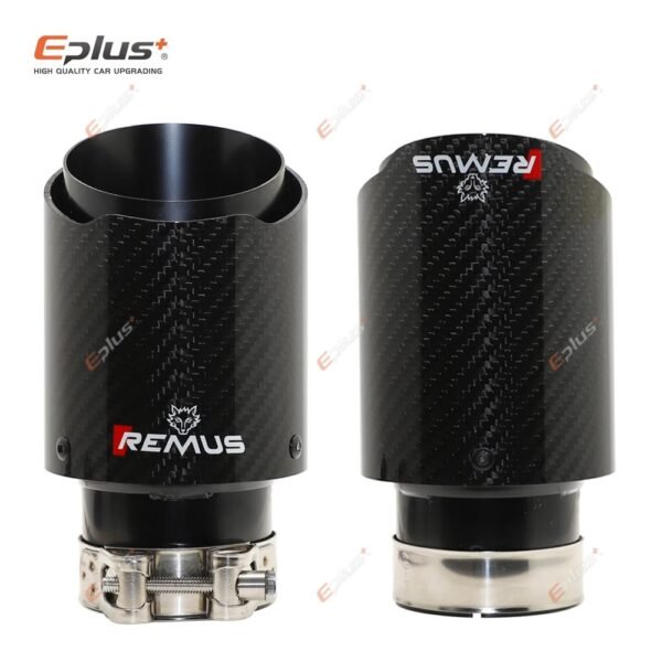 REMUS Car Gloss Carbon Fiber Muffler Tip Exhaust System Pipe Mufflers Nozzle Universal Straight Stainless Black Auto Parts(57mm-76mm)