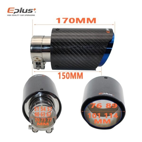 2X REMUS Car Gloss Carbon Fiber Muffler Tip Exhaust System Pipe Mufflers Nozzle Universal Straight Stainless Black Auto Parts(60mm-76mm) - Image 2