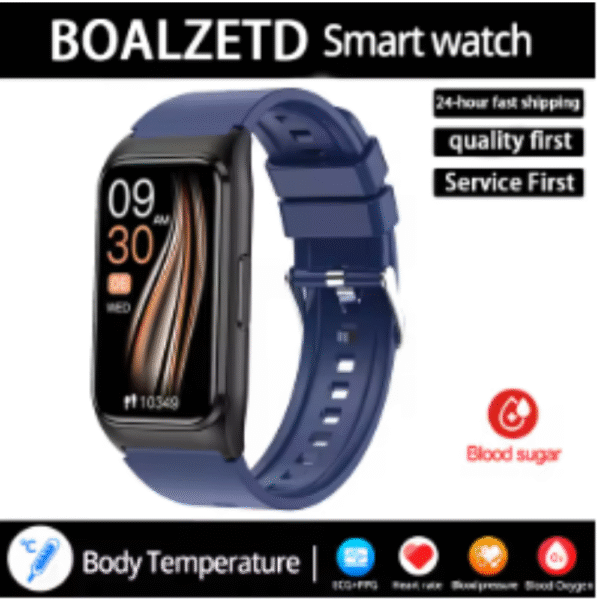 New ECG+PPG Smart Watch Men Blood Pressure Uric Acid Blood Fat Call Reminder Health Smartwatch Women Waterproof For Android IOS ( Silica gel Blue)