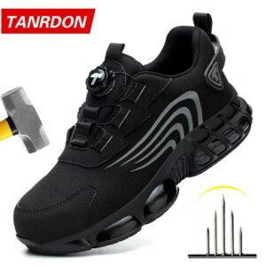 Rotary button new safety shoes for men, anti-impact and anti-piercing work shoes, fashionable men's sports shoes, and safety pro(45)