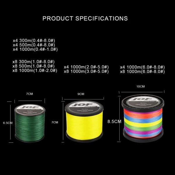 JOF 8 Strands PE Fishing Lines 300m 500m 1000M 20-100LB Braided Multifilament Fishing Wire Smooth & Strong For Carp Fishing ( YellowLine Number Line Number:X8 500M 50LB 0.32MM) - Image 3