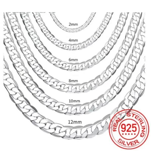 Men's 925 Sterling Silver Necklace 2/4/6/8/10/12MM 40-75cm Face Chain Necklace Lobster Clasp Men Women Engagement Jewelry Gifts(N132-4mm 45cm)