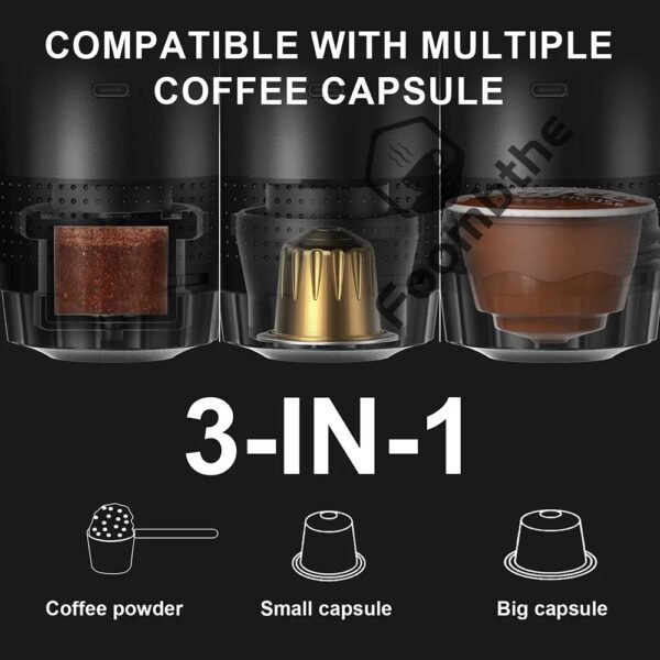 Wireless Electric Portable Espresso Coffee Machine for Car & Home Camping Coffee Maker 3-in-1 Capsule Powder Travel Coffee Maker(Black) - Image 2