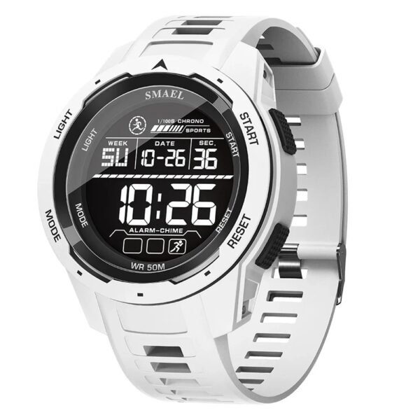 SMAEL 8105 Waterproof Watch Digital Light Stopwatch Watch for Men Digital Watches Sports LED Wristwatches Men's 50m(White)