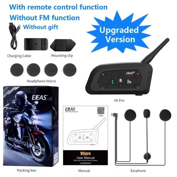 EJEAS V6 PRO+ Motorcycle Bluetooth Helmet Headset Intercom 850mAh MOTO Communicator 800m Interphone for 6 Riders IP65 Waterproof ( 1 Set )