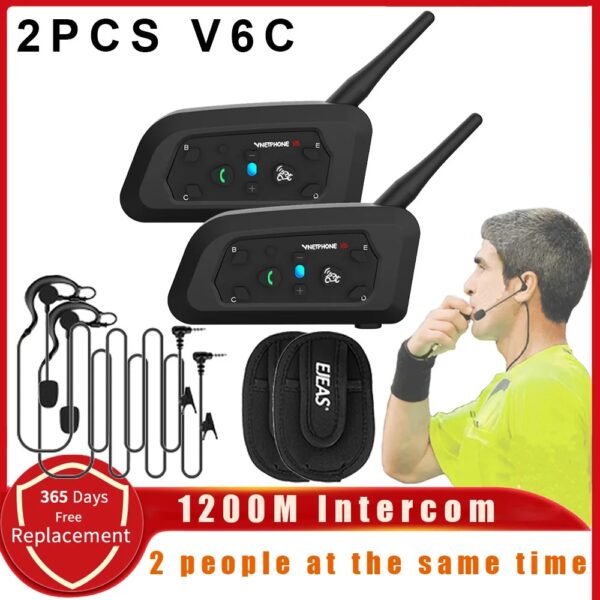 Vnetphone V6C New Full Duplex 1200M Football Referee Arbitration Earhook Bluetooth Intercom Monaural Earphone Headset Headphone