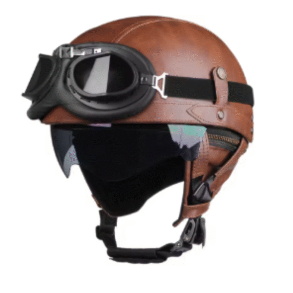 Retro Motorcycle Helmet PU Leather Moto Helmets Men Women Half Helmet HD Lens Casco Four Seasons Riding Scooter Capacetes(535 Glasses BR M)