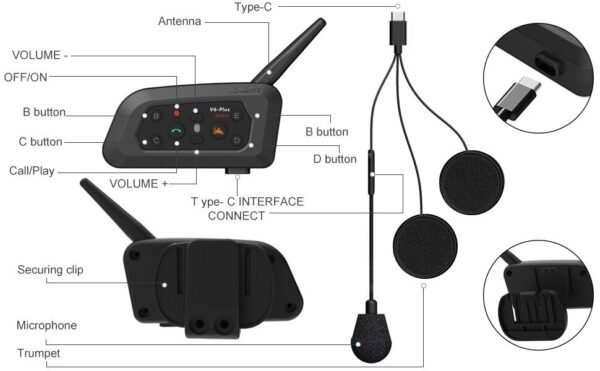 XINOWY V6 Plus Motorcycle Helmet Bluetooth Headset Intercom 1200M Interphone Communicator Waterproof 6 Riders - Image 3