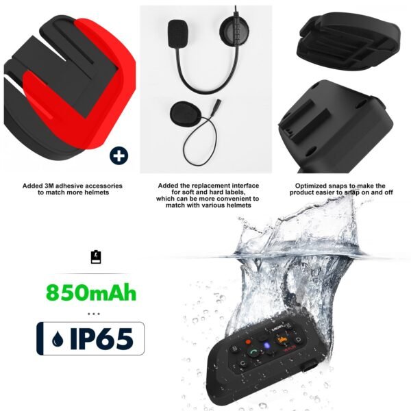 XINOWY V6 Plus Motorcycle Helmet Bluetooth Headset Intercom 1200M Interphone Communicator Waterproof 6 Riders - Image 5