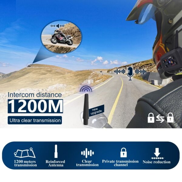 XINOWY V6 Plus Motorcycle Helmet Bluetooth Headset Intercom 1200M Interphone Communicator Waterproof 6 Riders - Image 9