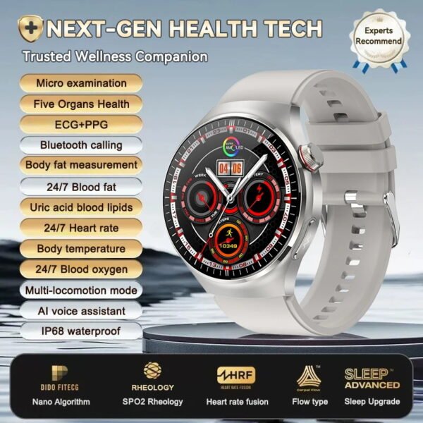 （Silver）2025 New For HUAWEI AI Health Diagnosis Smart Watch Uric Acid Blood Lipids ECG PPG Micro examination Smartwatch For Android&IOS