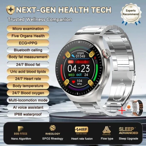 （Silver Steel 2A）2025 New For HUAWEI AI Health Diagnosis Smart Watch Uric Acid Blood Lipids ECG PPG Micro examination Smartwatch For Android&IOS