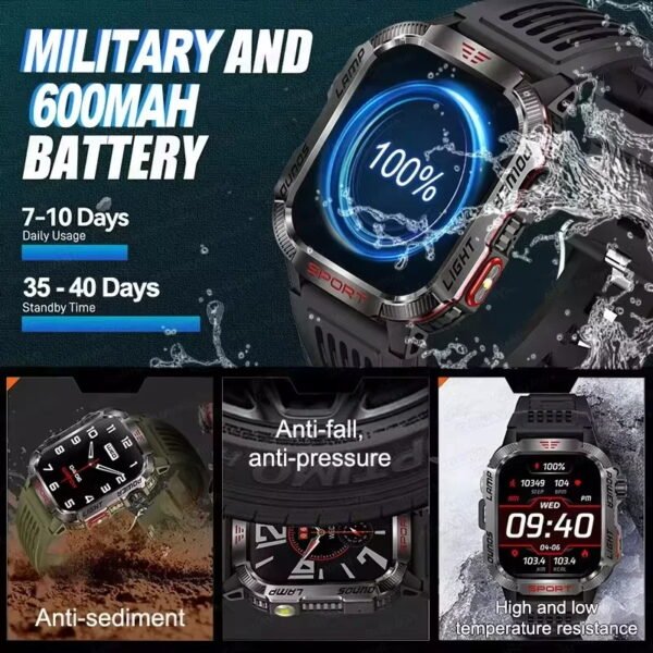 2024 New Military Outdoor Sport Smart Watch Men's 600 mAh Battery Waterproof GPS Track Call For Xiaomi Health Fitness Smartwatch - Image 4