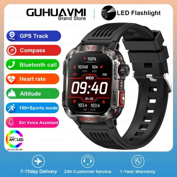 2024 New Military Outdoor Sport Smart Watch Men's 600 mAh Battery Waterproof GPS Track Call For Xiaomi Health Fitness Smartwatch