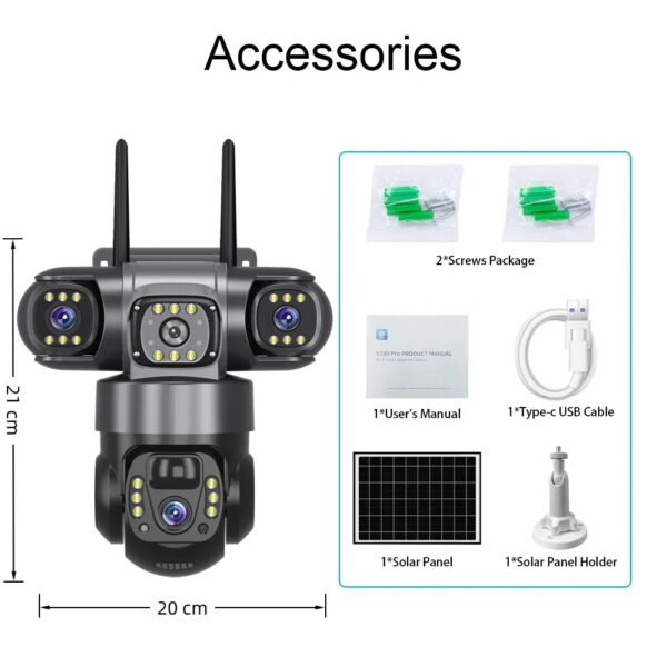 Solar Camera 4G Sim Outdoor 3 Lens 3 Screen 10X Zoom PIR Human Detect Cameras Waterproof Night Vision CCTV Security Protection - Image 9