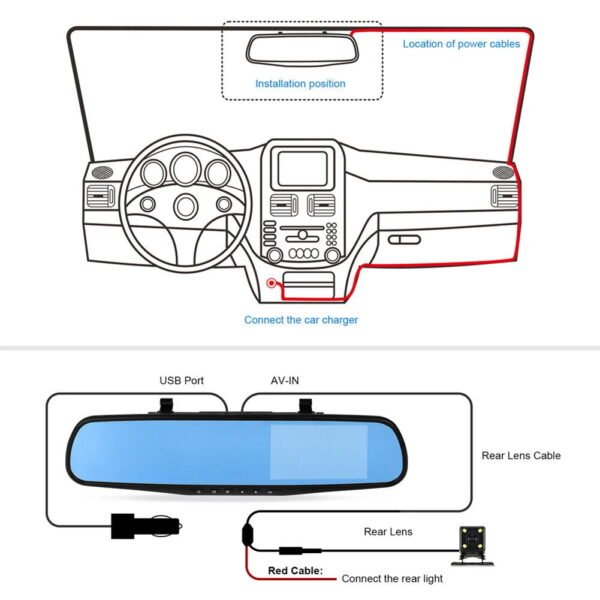 Dual Lens Automobile Data Recorder Loop Recording 4.3 Inch Car Video Recorder Parking Monitor Auto Video Camera Motion Detection - Image 6