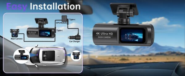 Front and rear 4K driving recorders, Wi Fi and application control, G-Sensor, Night vision， Wide angle, loop playback, Parking - Image 6
