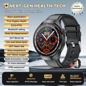 （Black Leather）2025 New For HUAWEI AI Health Diagnosis Smart Watch Uric Acid Blood Lipids ECG PPG Micro examination Smartwatch For Android&IOS