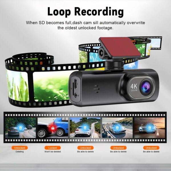 Front and rear 4K driving recorders, Wi Fi and application control, G-Sensor, Night vision， Wide angle, loop playback, Parking - Image 3
