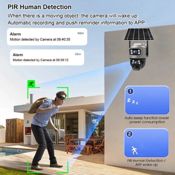 V380 Dual Lens 4G Camera Solar PIR Human Detection Night Vision Waterproof Security Video IP Camara 8MP 4K Battery CCTV Monitor - Image 6