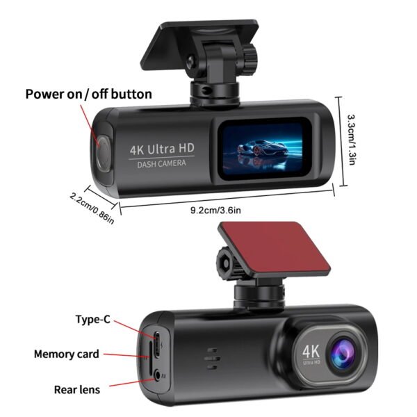 Front and rear 4K driving recorders, Wi Fi and application control, G-Sensor, Night vision， Wide angle, loop playback, Parking - Image 8