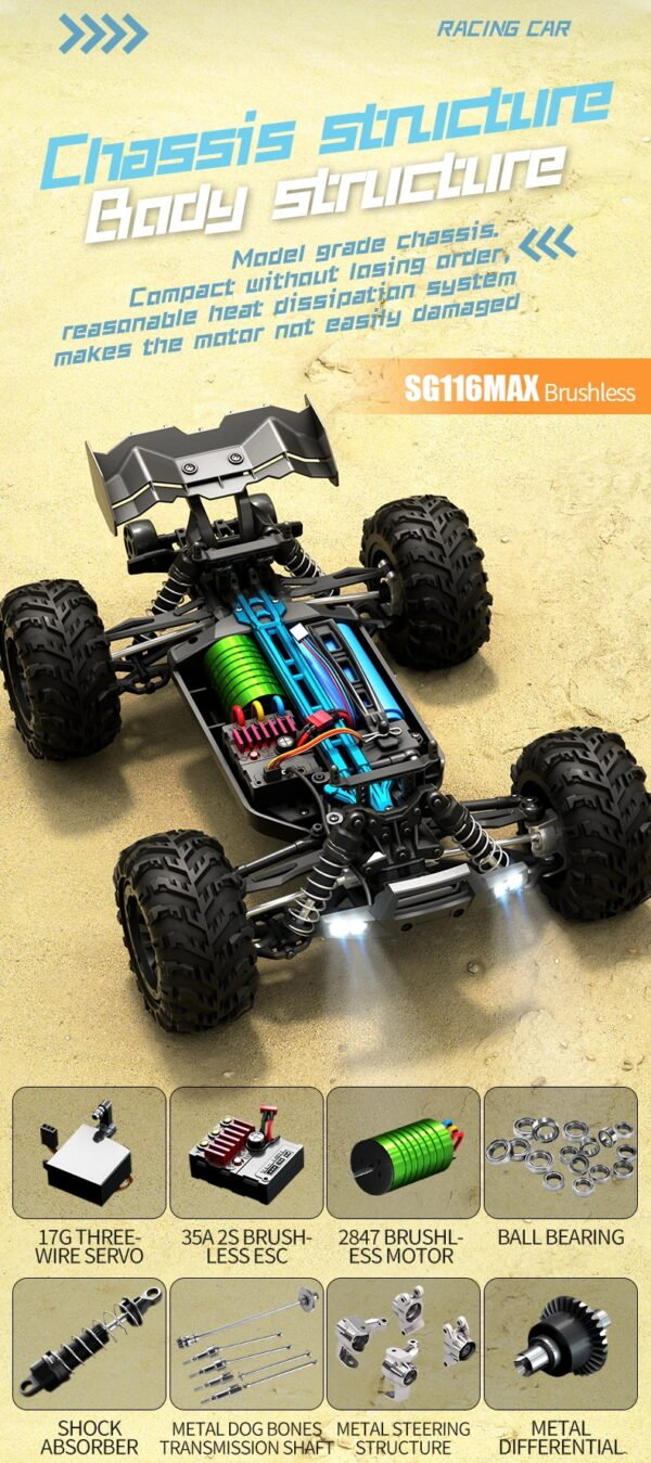 SG116PRO 40KM/H High Speed RC Car Brushless 4WD Off-Road Drift Remote Control Car 1:16 Professional Racing Cars SG116PRO 40KM/H - Image 4