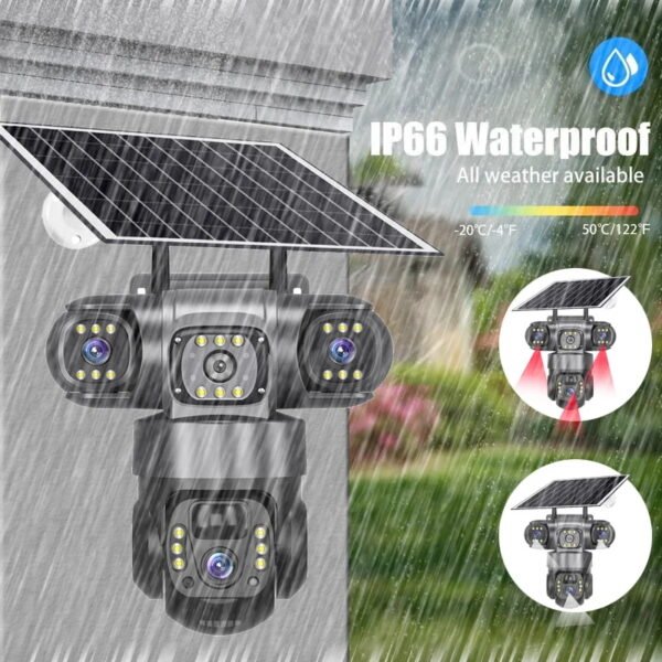 Solar Camera 4G Sim Outdoor 3 Lens 3 Screen 10X Zoom PIR Human Detect Cameras Waterproof Night Vision CCTV Security Protection - Image 5