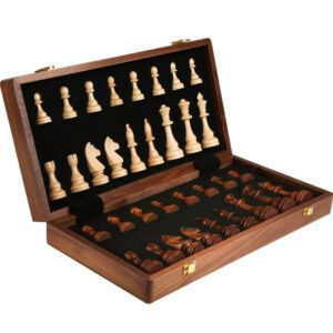 Wooden Chess Set Strategy Game Handcrafted Folding Solid Wood Walnut Chessboard Gift for Kids and Adults Fun Board Game