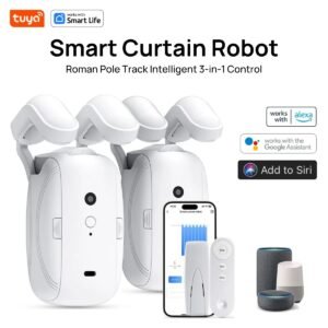 ( Color: 3-in-1-Roman-DoubleB ) Tuya Smart Curtain Robot, Intelligent 3-in-1 Control Tuya App/Remote/voice control（Alexa Google Siri） For Roman Rod Track