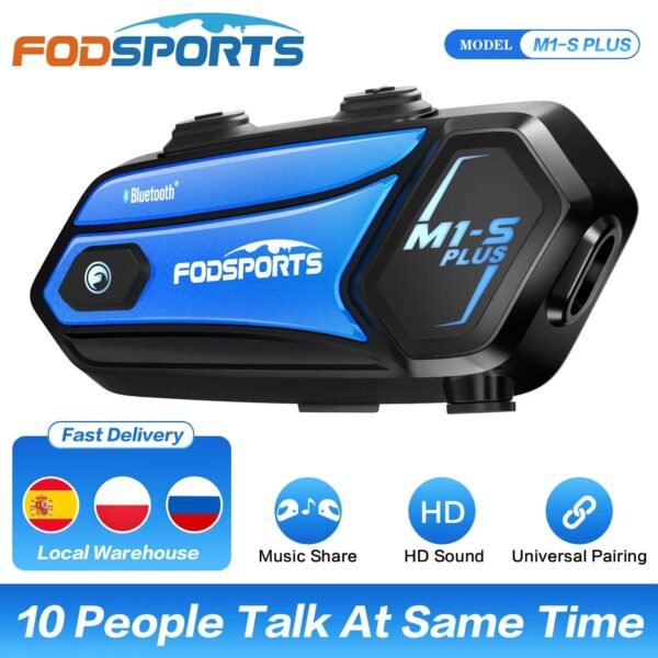 Fodsports M1-S Plus Motorcycle Intercom Helmet Bluetooth Headset 10 Riders 2000M Interphone Communicator,FM Radio,Music Share - Image 7