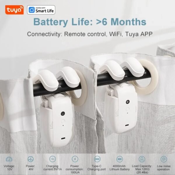 ( Color: 3-in-1-Roman-DoubleB ) Tuya Smart Curtain Robot, Intelligent 3-in-1 Control Tuya App/Remote/voice control（Alexa Google Siri） For Roman Rod Track - Image 4