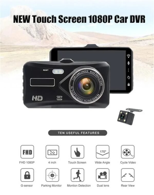 ( Color: Touch double lens ) 4 Inch Touch Screen High Definition Dual Lens 1080P Dash Cam With WIFI Reverse Image Mobile Phone App Integration - Image 3