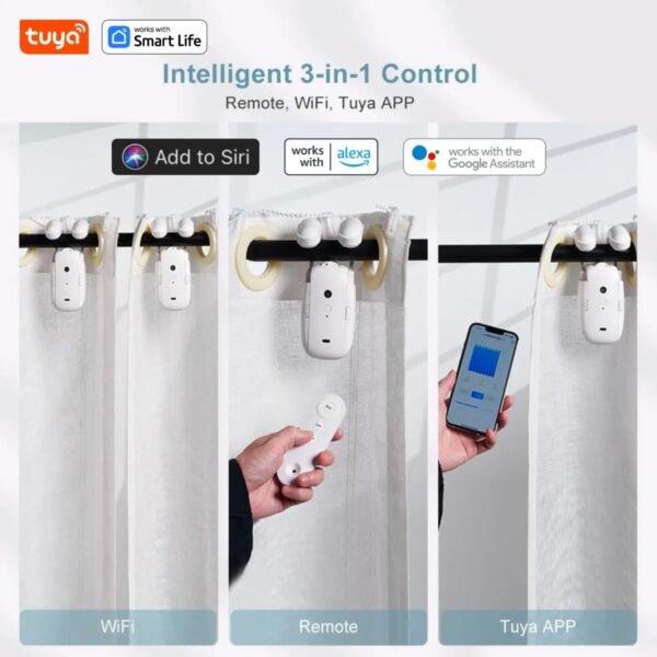( Color: 3-in-1-Roman-DoubleB ) Tuya Smart Curtain Robot, Intelligent 3-in-1 Control Tuya App/Remote/voice control（Alexa Google Siri） For Roman Rod Track - Image 5