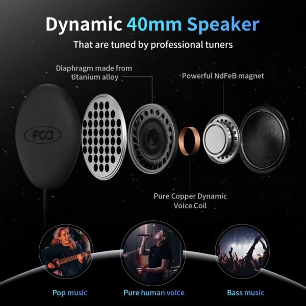 Fodsports M1-S Plus Motorcycle Intercom Helmet Bluetooth Headset 10 Riders 2000M Interphone Communicator,FM Radio,Music Share - Image 4