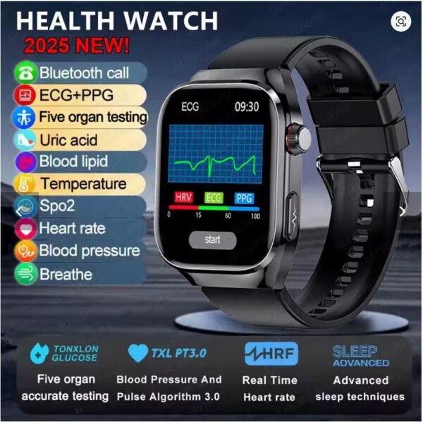 2025 New ECG+PPG Accurate Measure Heart Rate Smart Watch Men Blood Pressure Lipids Uric Acid Bluetooth Call Health Smartwatches