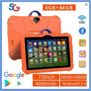 Color ( Orange ) 2025 New 7 Inch 5G WiFi Kids' tablets Quad Core 4GB RAM 64GB ROM Android Learning Education Tablet PC Children's favorite Gifts