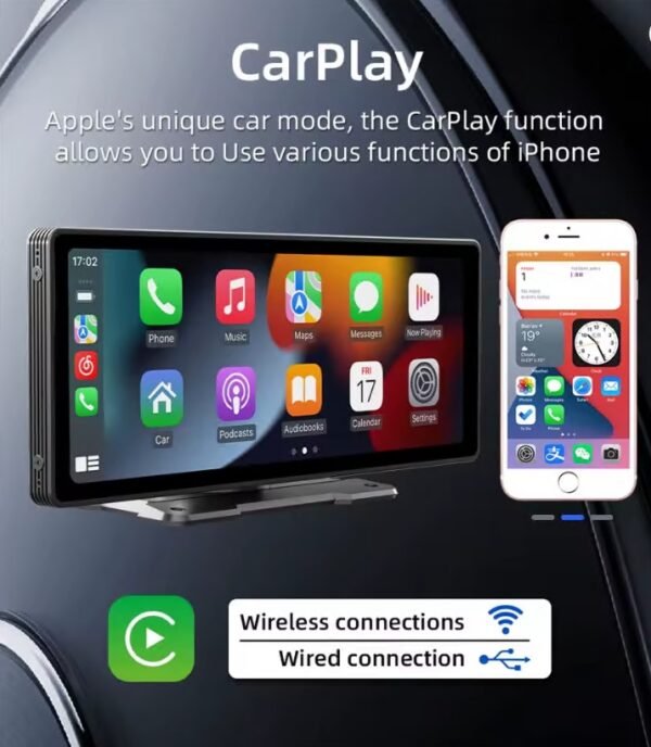 B5303 BQCC 10.26 Inch Portable Wireless Carplay Screen HD Rear Reversing Camera Car Radio DVR MP5 Multimedia Video Player Android Auto - Image 4