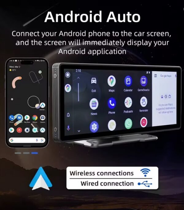 B5303 BQCC 10.26 Inch Portable Wireless Carplay Screen HD Rear Reversing Camera Car Radio DVR MP5 Multimedia Video Player Android Auto - Image 5